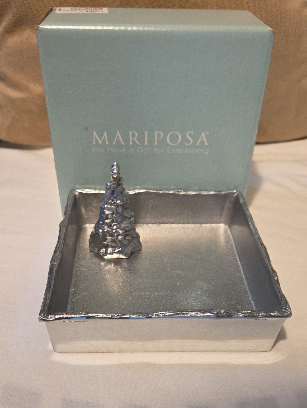 Mariposa Recycled Aluminum 5.5" Square Cocktail Napkin Holder With Tree Weight
